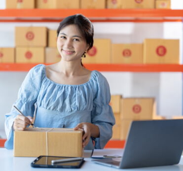 Starting small businesses SME owners female entrepreneurs check online orders to prepare to pack the boxes, sell to customers, sme business ideas online.